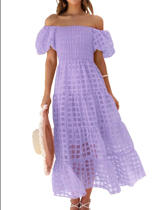 Pretty Garden Dresses & Skirts - Pretty Garden Midy Dress S Light Purple Short Puff Sleeves Smocked Fairy